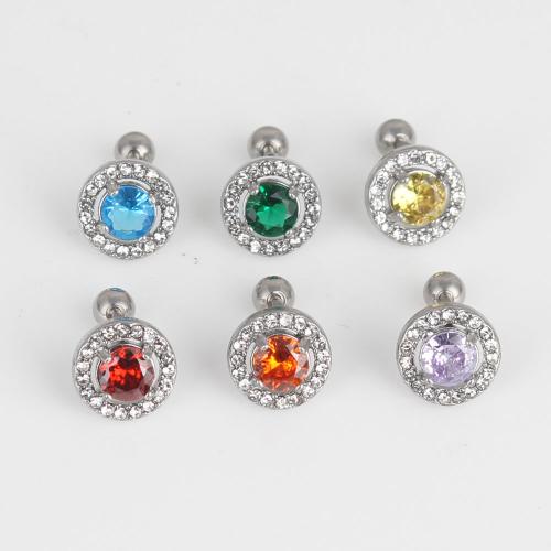 Roestvrij staal navelringen, 316 Roestvrij staal, met Cubic Zirconia, Ronde, mode sieraden & uniseks & met strass, meer kleuren voor de keuze, nikkel, lood en cadmium vrij, 9.40x9.40x3.60mm, 6pC's/Bag, Verkocht door Bag