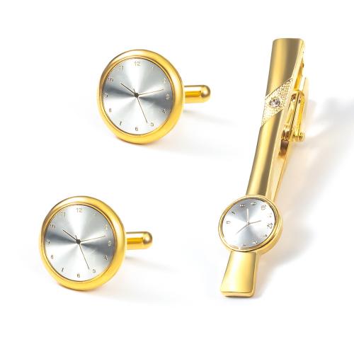 Krawatte Clip, Messing, Krawattennadel & Manschettenknopf, goldfarben plattiert, unisex, frei von Nickel, Blei & Kadmium, cuff-link size:19x19mm,Tie clip size:55x12.5mm, verkauft von setzen