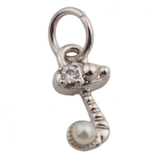 Messing hanger met micro-paved kubieke zirconia's, Nota van de Muziek, mode sieraden & uniseks & micro pave zirconia, zilver, nikkel, lood en cadmium vrij, 10x5mm, Gat:Ca 4mm, Verkocht door PC