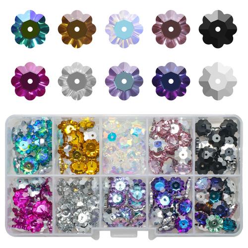 Fashion Glasperler, Glas, med Plastboks, Blomme blomstre, du kan DIY & 10 celler, blandede farver, 10x10mm, Hole:Ca. 1mm, Ca. 200pc'er/Box, Solgt af Box