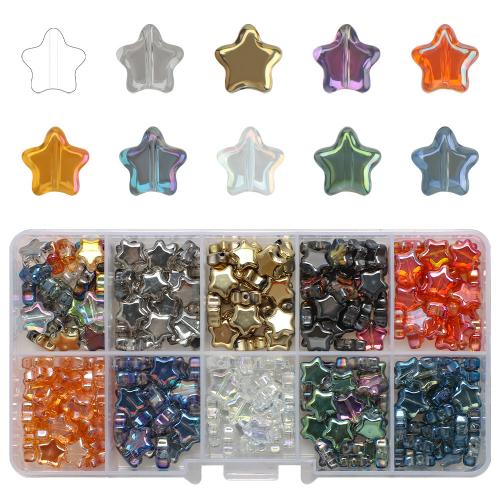 Fashion Glazen kralen, Glas, met Plastic Box, Ster, DIY & 10 cellen, gemengde kleuren, 8x8x4mm, Gat:Ca 1mm, Ca 300pC's/box, Verkocht door box