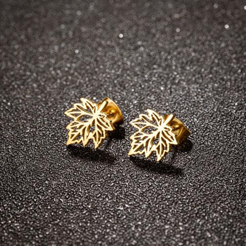 Roestvrij staal Stud Earrings, 304 roestvrij staal, Maple Leaf, plated, voor vrouw, meer kleuren voor de keuze, 10x12mm, 12paren/Lot, Verkocht door Lot