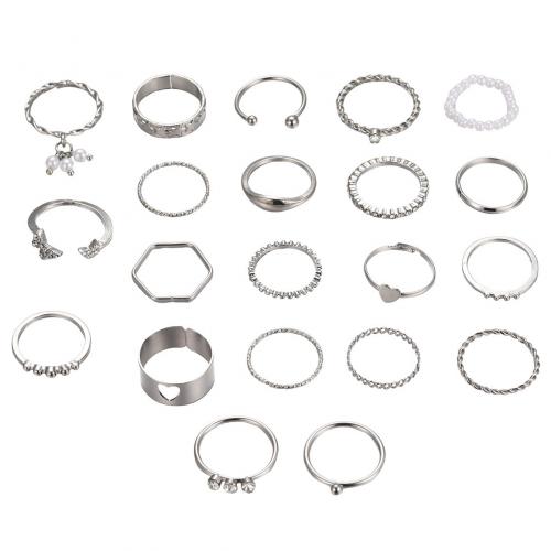 Zink Alloy Ring Set, med Kristall & Plast Pearl, plated, mode smycken & för kvinna, fler färger för val, nickel, bly och kadmium gratis, Säljs av Ställ