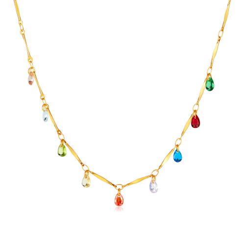 Collier de bijoux en acier inoxydable, Acier inoxydable 304, avec cristal, avec 60mm chaînes de rallonge, bijoux de mode & pour femme, Or, protéger l'environnement, sans nickel, plomb et cadmium, Longueur Environ 420 mm, Vendu par PC