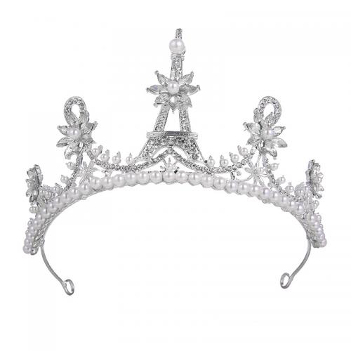 Tiaras, Sinc Alloy, le Rhinestone & Pearl Plaisteacha, jewelry faisin & do bhean & le rhinestone, dathanna níos mó le haghaidh rogha, nicil, luaidhe & caidmiam saor in aisce, Diameter: 16cm,Height: 9cm, Díolta De réir PC