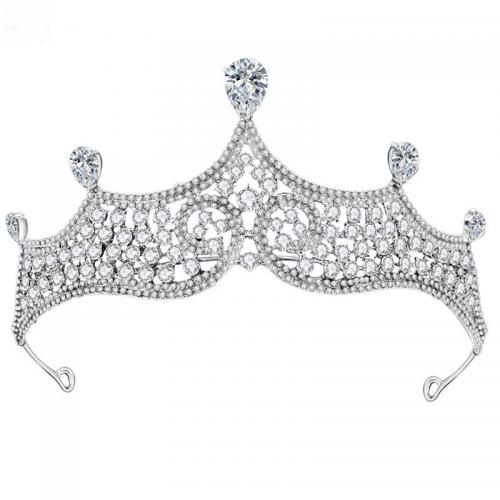 Tiaras, Sinc Alloy, le Rhinestone, jewelry faisin & do bhean & le rhinestone, bán, nicil, luaidhe & caidmiam saor in aisce, Diameter: 15cm,Height: 7.5cm, Díolta De réir PC