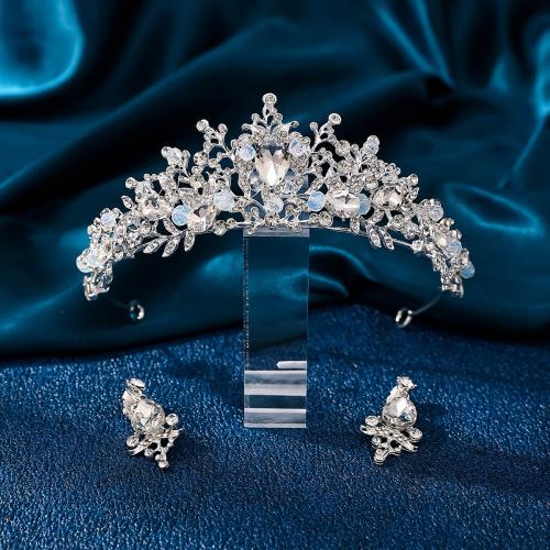 Measctha Hair Accessories, choróin & earring, Sinc Alloy, le Rhinestone, 2 phíosa & jewelry faisin & do bhean & le rhinestone, nicil, luaidhe & caidmiam saor in aisce, Diameter: 14.7cm,Height: 5.5cm, Díolta De réir Socraigh