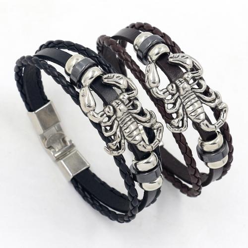 Cowhide Bracelet, le Sinc Alloy, Scorpion, multilayer & stíl Punc & unisex, dathanna níos mó le haghaidh rogha, Fad Thart 8.3 Inse, Díolta De réir PC