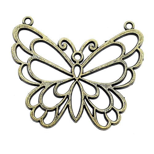 Zinc Alloy Hollow Pendler, Butterfly, forgyldt, Vintage & mode smykker & du kan DIY & dobbelt-hullers & hule, flere farver til valg, nikkel, bly & cadmium fri, 58x50mm, Solgt af PC