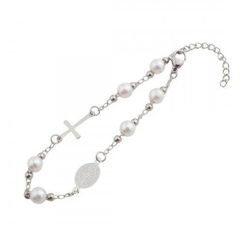 Stainless Steel Jewelry Bracelet 304 Stainless Steel with Plastic Pearl fashion jewelry & for woman original color Length Approx 20.5 cm Sold By PC