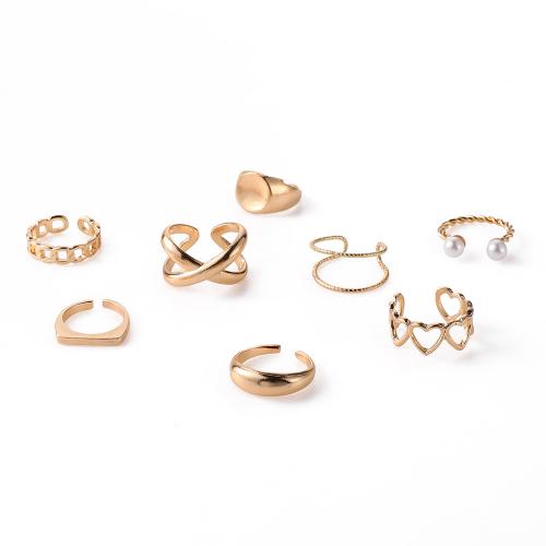 Zinklegering Ring Set, Zinc Alloy, met Plastic Pearl, gold plated, 8 stuks & mode sieraden & voor vrouw, gouden, nikkel, lood en cadmium vrij, Verkocht door Stel