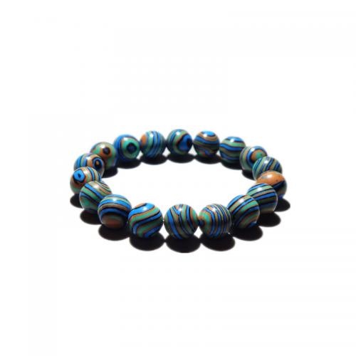 Bracelets de pierres précieuses, Synthétique-Malachite, Rond, bijoux de mode & unisexe & normes différentes pour le choix, couleurs mélangées, Longueur Environ 18 cm, Vendu par PC