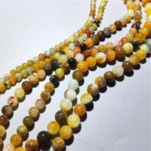 Natural Dragon Veins Agate Beads Round DIY yellow Sold Per Approx 38 cm Strand