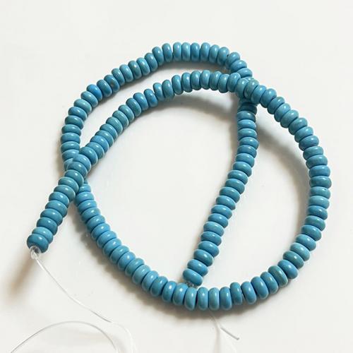 Turkos pärlor, Natural Turquoise, Flat Round, DIY, blå, 6x3mm, Såld Per Ca 38 cm Strand