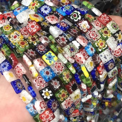 Handgemaakte Lampwork Beads, Plein, DIY & verschillende grootte voor keus, gemengde kleuren, Per verkocht Ca 38 cm Strand