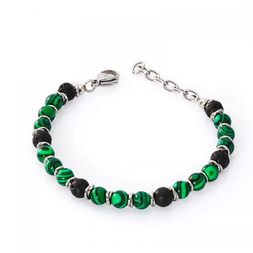 Bijoux bracelet en acier inoxydable, Acier inoxydable 304, avec Obsidienne & Malachite, fait à la main, pour femme, couleurs mélangées, Vendu par PC