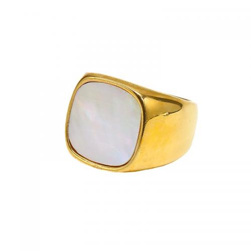 Vinger Ring in edelstaal, 304 roestvrij staal, met White Shell, mode sieraden & verschillende grootte voor keus & voor vrouw, gouden, nikkel, lood en cadmium vrij, Verkocht door PC