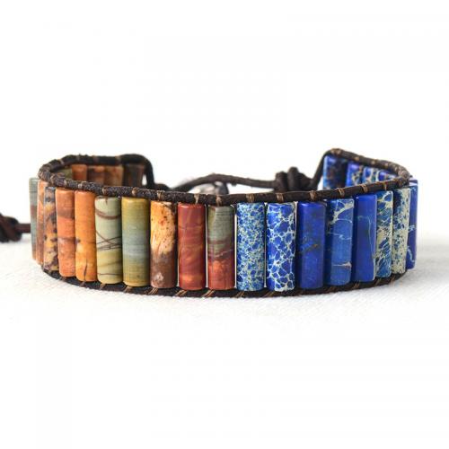 Indruk Jasper Armband, met koeienhuid koord, handgemaakt, Vintage & uniseks, Lengte Ca 7-11 inch, Verkocht door PC