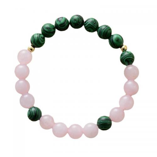 Rose Quartz Armbånd, med Malakit, Runde, håndlavet, mode smykker & Unisex, Længde Ca. 7 inch, Solgt af PC