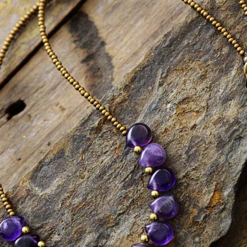 Amethyst Halskette, mit Zinklegierung, Tropfen, goldfarben plattiert, Bohemian-Stil & unisex, verkauft von PC