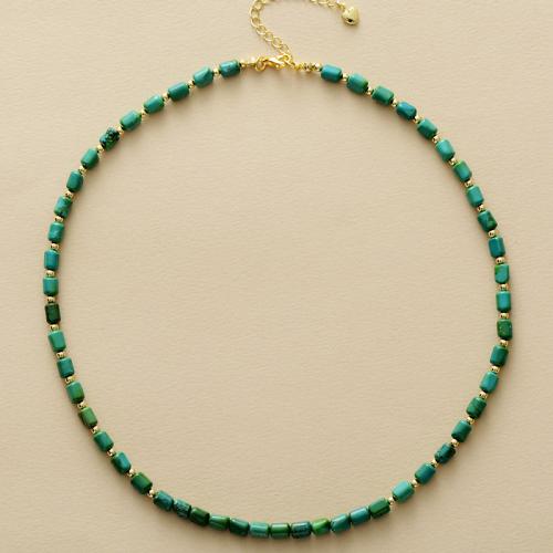 Natural Turquoise Halsband, med Zink Alloy, guldfärg pläterade, mode smycken & för kvinna, Längd Ca 16 inch, Säljs av PC