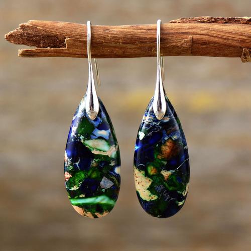 Εντύπωση Jasper Drop Σκουλαρίκια, με Ορείχαλκος, Teardrop, επιχρυσωμένο, Μποέμικο στυλ & για τη γυναίκα, περισσότερα χρώματα για την επιλογή, 15x25mm, Sold Με Ζεύγος