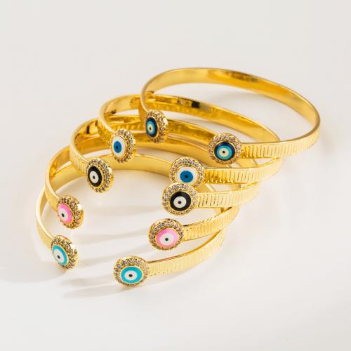 Bracelet Evil Eye bijoux, laiton, pour femme & émail & avec strass, plus de couleurs à choisir, protéger l'environnement, sans nickel, plomb et cadmium, Diamètre intérieur:Environ 55mm, Vendu par PC