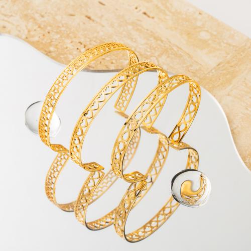 Rozsdamentes acél bangle, 304 rozsdamentes acél, 18K aranyozott, divat ékszerek & különböző stílusokat a választás & a nő, aranysárga, Belső átmérő:Kb 55mm, Által értékesített PC