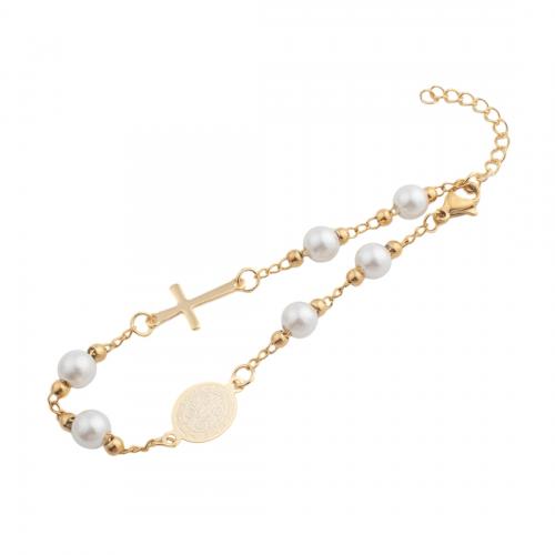 Stainless Steel Jewelry Bracelet 304 Stainless Steel with Plastic Pearl fashion jewelry & for woman golden Length Approx 21 cm Sold By PC