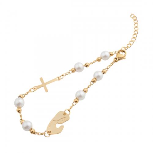 Stainless Steel Jewelry Bracelet 304 Stainless Steel with Plastic Pearl fashion jewelry & for woman golden Length Approx 20.5 cm Sold By PC