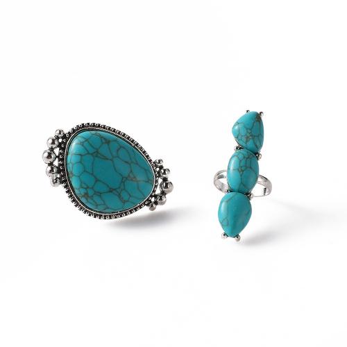 Zinc Alloy Ring Set with turquoise 2 pieces & fashion jewelry & for woman nickel lead & cadmium free Sold By Set