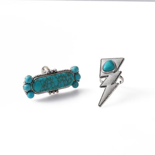 Sinc Alloy Ring Set, le turquoise, 2 phíosa & jewelry faisin & do bhean, nicil, luaidhe & caidmiam saor in aisce, Díolta De réir Socraigh