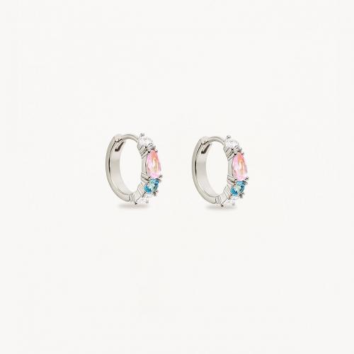 Cúbicos Circonia Pendiente Latón Micro pavimenta, metal, Joyería & micro arcilla de zirconia cúbica & para mujer, más colores para la opción, libre de níquel, plomo & cadmio, inner diameter 9mm, Vendido por Par