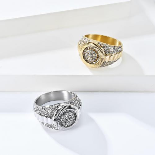 Anillo de dedo acero inoxidable del Rhinestone, acero inoxidable 304, pulido, unisexo & diverso tamaño para la opción & con diamantes de imitación, más colores para la opción, ring width 15mm, Vendido por UD