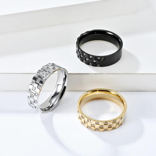 Strass roestvrij staal vinger ring, 304 roestvrij staal, gepolijst, uniseks & verschillende grootte voor keus & met strass, meer kleuren voor de keuze, ring width 6mm, Verkocht door PC