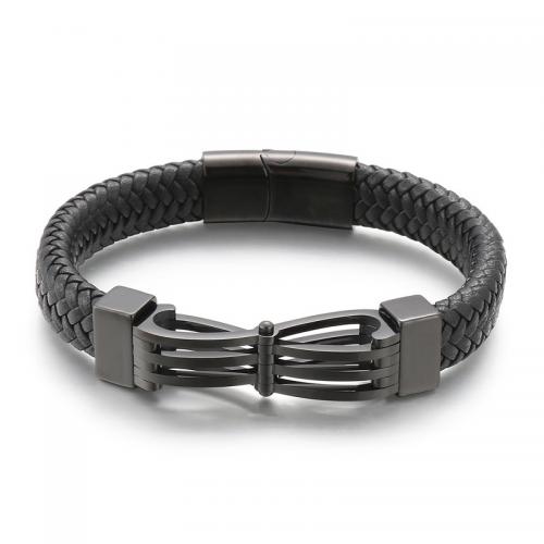 PU Leather Cord Bracelets with 304 Stainless Steel Vacuum Ion Plating fashion jewelry & for man Sold By PC