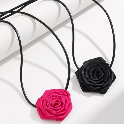 Mode Choker halsband, Duk, med läder sladd, Blomma, för kvinna, fler färger för val, 60mm, Längd 102 cm, Säljs av PC