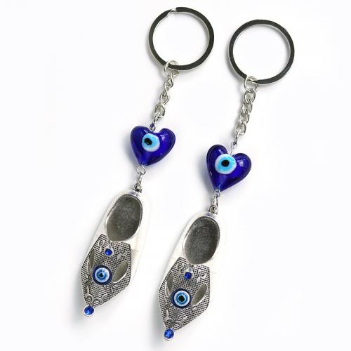 Sleutelhanger, Lampwork, met Zinc Alloy, Schoenen, plated, auto-ontwerp & boze oog patroon, blauw, 150mm, Verkocht door PC