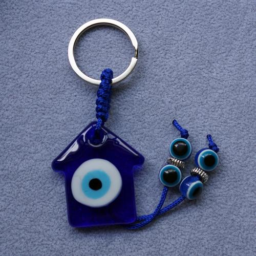 Key Chain, Lampwork, s Pamučna nit & Cink Alloy, Cipele, pozlaćen, bez spolne razlike & zlo oko uzorak, plav, 150mm, Prodano By PC