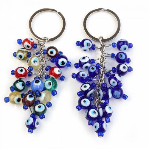 Key Chain, Lampwork, med Zinc Alloy, Runde, forgyldt, Unisex & onde øje mønster, flere farver til valg, 105mm, Solgt af PC