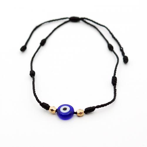 Bracelet Evil Eye bijoux, chalumeau, avec Fil de coton, Rond, Placage de couleur d'or, Réglable & motif de mauvais œil & pour femme, plus de couleurs à choisir, Longueur Environ 18 cm, Vendu par PC