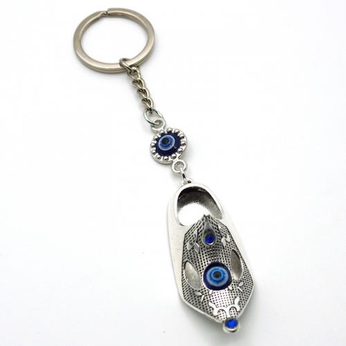 Key Chain, Lampwork, med Jern & Zinc Alloy, Sko, forgyldt, Unisex & onde øje mønster, blå, 142mm, Solgt af PC