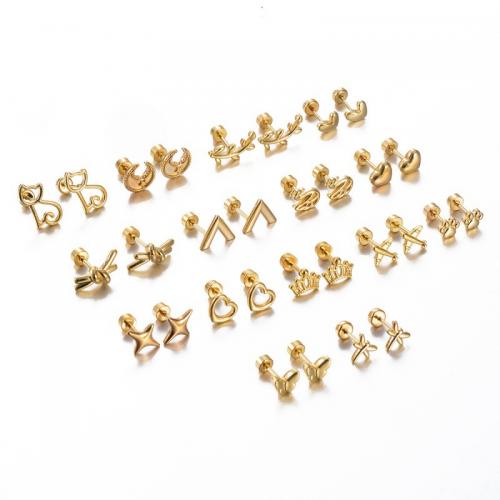 Roestvrij staal Stud Earrings, 304 roestvrij staal, gold plated, verschillende stijlen voor de keuze & voor vrouw, meer kleuren voor de keuze, Verkocht door pair