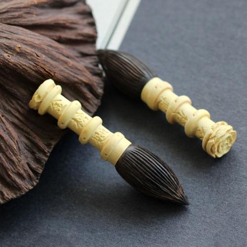 Pendentifs en bois, Buis, avec black Sandalwood, Pinceau chinois, gravé, DIY, 55x12mm, Vendu par PC