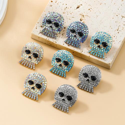 Nieuwe Hot Halloween sieraden en Decor, Zinc Alloy, Schedel, Halloween ontwerp & voor vrouw & met strass, meer kleuren voor de keuze, nikkel, lood en cadmium vrij, 28x25mm, Verkocht door pair