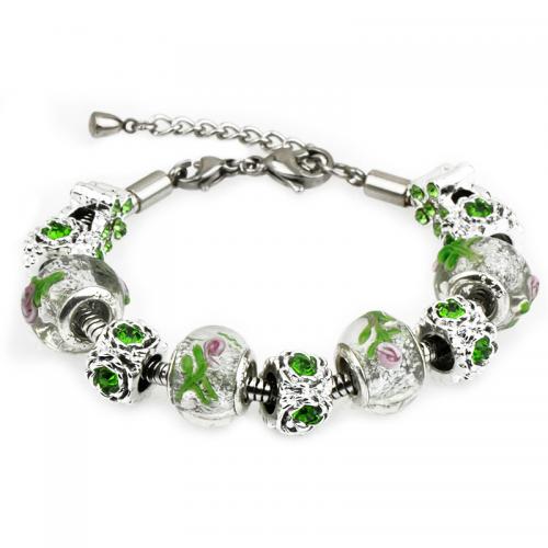 Bracelet European , alliage de zinc, avec cristal & chalumeau, bijoux de mode & longueur différente pour le choix & pour femme, protéger l'environnement, sans nickel, plomb et cadmium, Vendu par PC