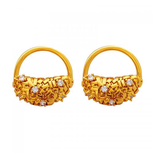 Boucles d'oreilles en laiton zircon cubique pavent, Plaqué d'or, pavé de micro zircon & pour femme, Or, 20x20mm, Vendu par paire