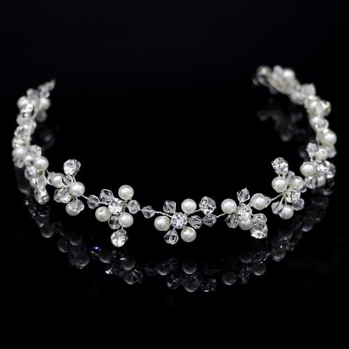 Diadema, alambre de latón, con diamantes de imitación & Perlas plásticas, Joyería & para mujer & con diamantes de imitación, plateado, libre de níquel, plomo & cadmio, 31cm in circumference,Width 2cm, Vendido por UD