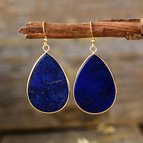 Gemstone Drop Earring with Brass Teardrop gold color plated Bohemian style & for woman Sold By Pair