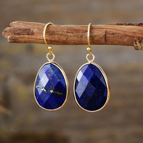 Edelsteen Drop Earring, met Messing, Traan, gold plated, Bohemien stijl & verschillende materialen voor de keuze & voor vrouw, 20x40mm, Verkocht door pair